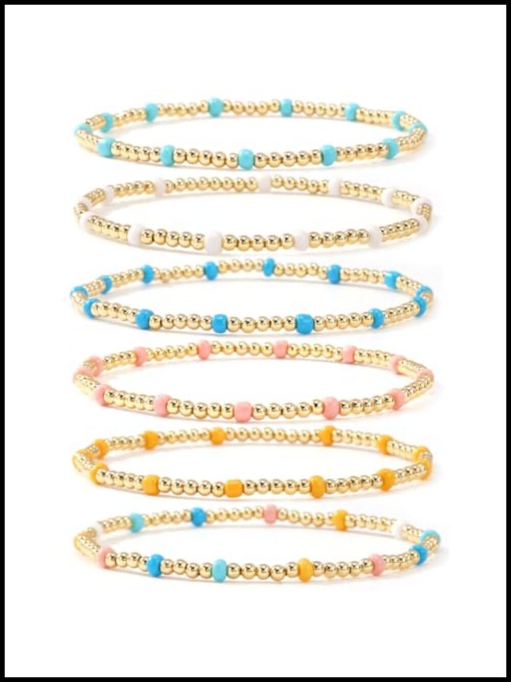 Handmade Colorful Seed Beaded Stretch Bracelets Set Women Dainty Boho Gold